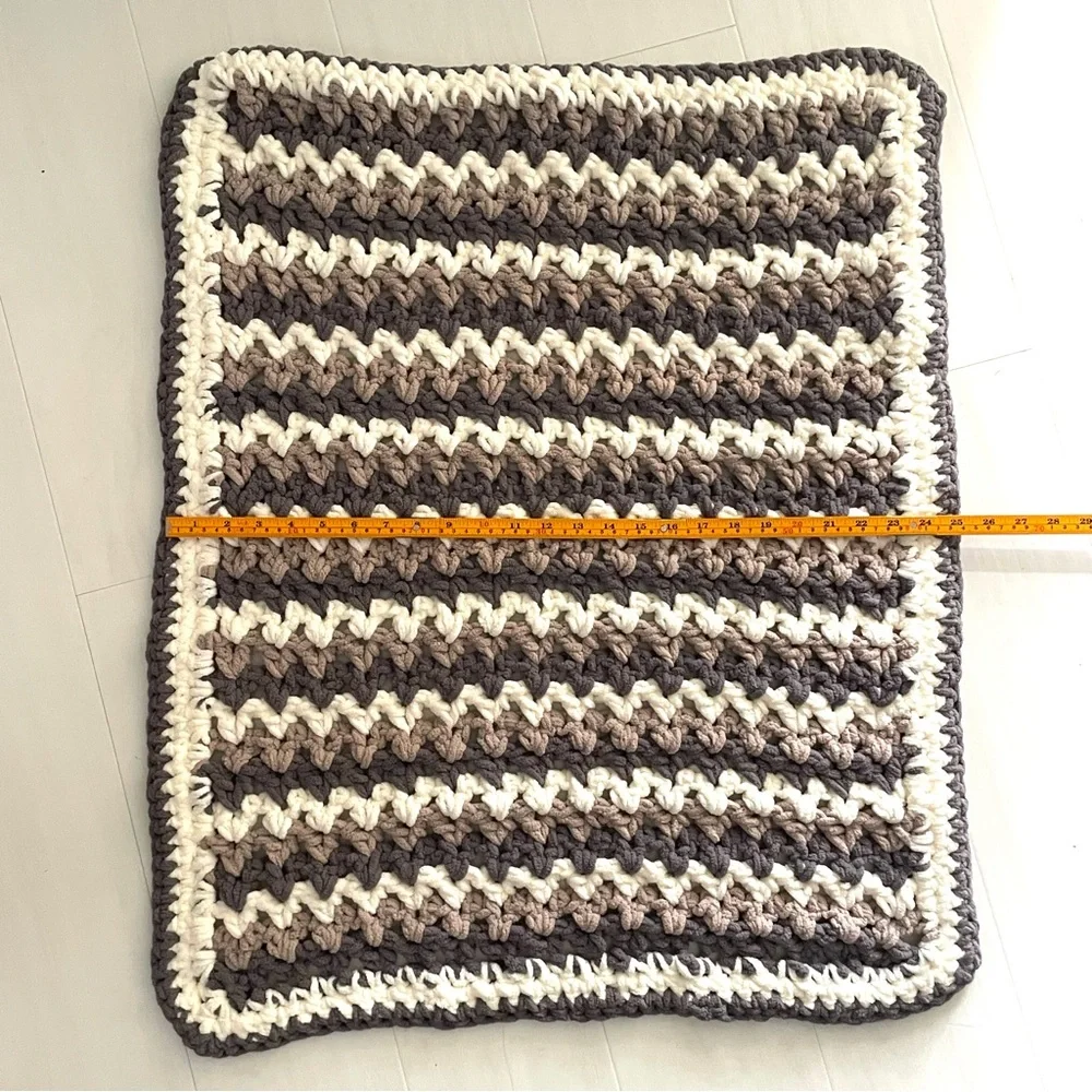 NEW Handmade Crochet Blanket Baby Pet Soft Cuddly Gray Cream Neutral, 30” x 25”